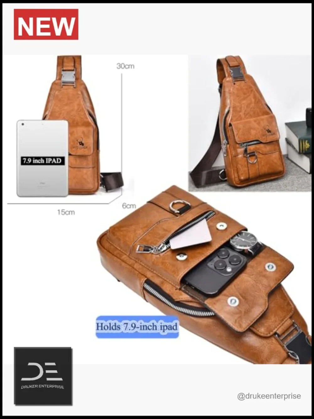 PU Leather Crossbody Sling Bag for Men Travel Daypack